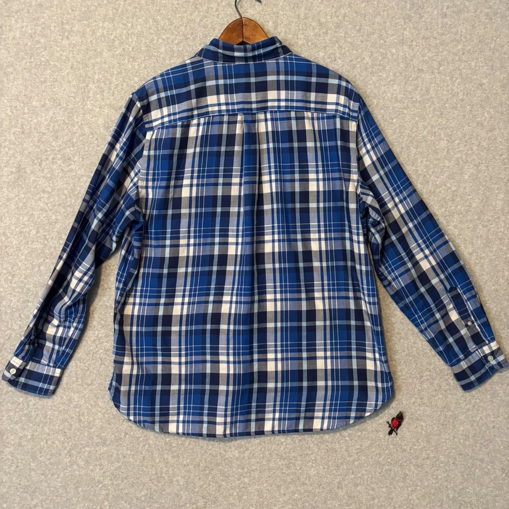 Chaps Mens Large‎ Button Down Shirt Long Sleeve Blue White Plaid Easy Care Twill